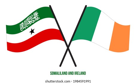 Somaliland and Ireland Flags Crossed And Waving Flat Style. Official Proportion. Correct Colors.