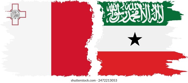 Somaliland and Malta grunge flags connection, vector
