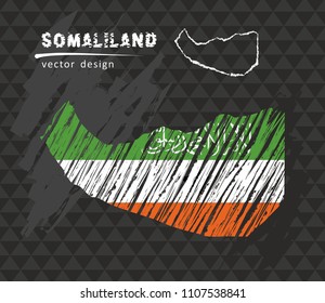 Somaliland national vector map with sketch chalk flag. Sketch chalk hand drawn illustration