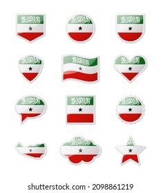 Somalilandia - conjunto de banderas del país en forma de stickers de varias formas. Ilustración del vector