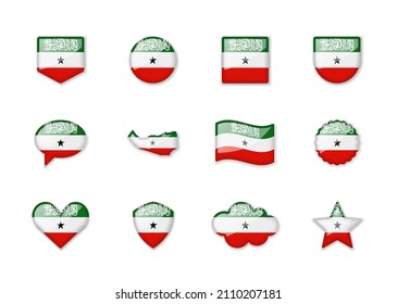 Somaliland - set of shiny flags of different shapes. Vector illustration