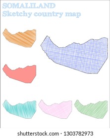 Somaliland sketchy country map. Bizarre hand-drawn illustration. Breathtaking childish style icon.