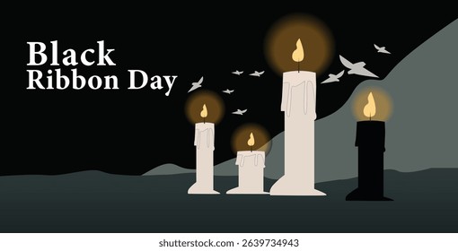 Somber Black Ribbon Day Vector Illustration Collection for Remembrance