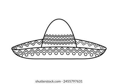 Icono de línea negra de sombrero, símbolo de cinco de mayo sobre fondo blanco, Ilustración vectorial