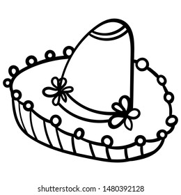 Sombrero for coloring books or page. Cinco De Mayo celebration. Mexico theme vector illustration.