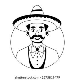 Sombrero culture character illustration in glyph style 