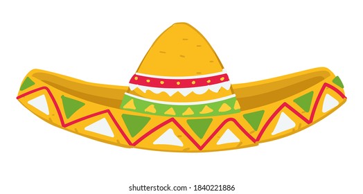 Sombrero decorated with ornaments, lines and dots. Isolated traditional mexican hat, symbol of cinco de mayo. Touristic souvenir, clothes for masquerade. Culture and customs, vector in flat style