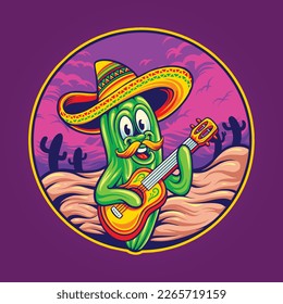 Sombrero guitar cinco de mayo mexican cactus illustrations vector illustrations for your work logo, merchandise t-shirt, stickers and label designs, poster, greeting cards advertising business company