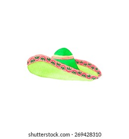 Sombrero. Hand-drawn hat. Real watercolor drawing.  Vector illustration. Traced painting