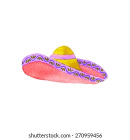 Sombrero. Hand-drawn hat. Real watercolor drawing.  Vector illustration. Traced painting