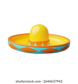 Sombrero hat 3d plastic style vector icon. Cartoon render national Mexican, Latin traditional symbol and culture. Vintage bright decorated headdress