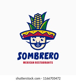 sombrero hat corn mexican restaurant logo mascot character cartoon illustration