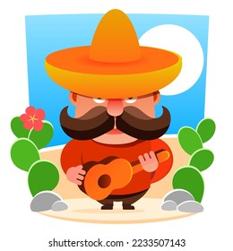 sombrero hat corn mexican restaurant logo mascot hipster vintage retro character cartoon illustration