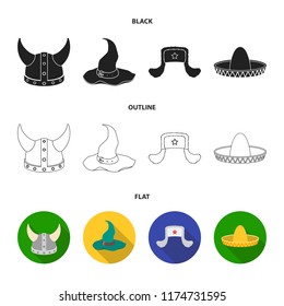 Sombrero, hat with ear-flaps, helmet of the viking.Hats set collection icons in cartoon style vector symbol stock illustration web.