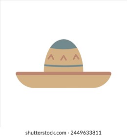 Sombrero hat. Flat cartoon vector illustration isolated on white background. Traditional Mexican element.