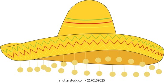  sombrero hat illustration. Traditional Mexican costume element isolated on beige background. Cinco de Mayo hat