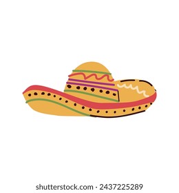 Sombrero hat illustration. Traditional Mexican costume element isolated. Vector illustration can used for greeting card for mexican holidays, cinco de mayo, carnival. 