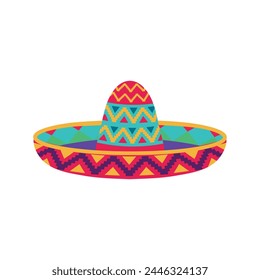 Sombrero hat illustration. Traditional Mexican costume element isolated on white background. Cinco de Mayo hat. Vector illustration.