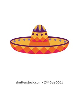 Sombrero hat illustration. Traditional Mexican costume element isolated on white background. Cinco de Mayo hat. Vector illustration.