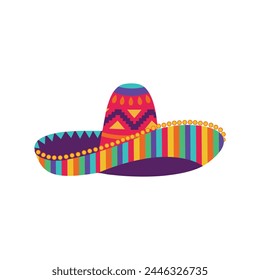 Sombrero hat illustration. Traditional Mexican costume element isolated on white background. Cinco de Mayo hat. Vector illustration.