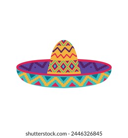 Sombrero hat illustration. Traditional Mexican costume element isolated on white background. Cinco de Mayo hat. Vector illustration.