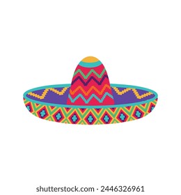 Sombrero hat illustration. Traditional Mexican costume element isolated on white background. Cinco de Mayo hat. Vector illustration.