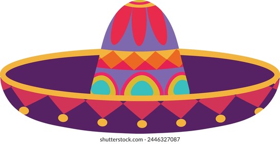 Sombrero hat illustration. Traditional Mexican costume element isolated on white background. Cinco de Mayo hat. Vector illustration.