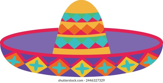 Sombrero hat illustration. Traditional Mexican costume element isolated on white background. Cinco de Mayo hat. Vector illustration.