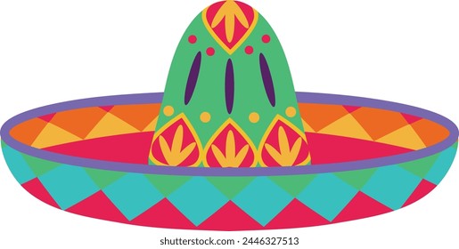 Sombrero hat illustration. Traditional Mexican costume element isolated on white background. Cinco de Mayo hat. Vector illustration.