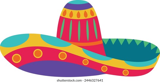 Sombrero hat illustration. Traditional Mexican costume element isolated on white background. Cinco de Mayo hat. Vector illustration.