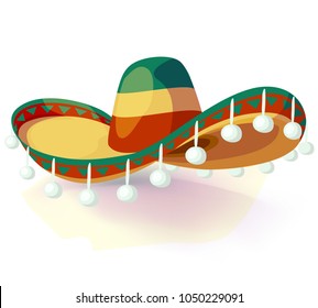 Sombrero Hat. Mexican hat on white background. Masquerade or carnival costume headdress. vector illustration