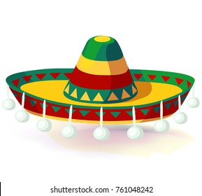 Sombrero Hat. Mexican hat on white background. Masquerade or carnival costume headdress. vector illustration