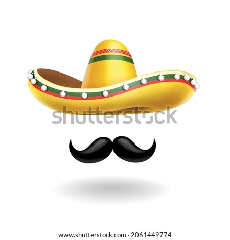 Sombrero hat and mustache . Cinco de Mayo mexican celebration vector icon illustration,
