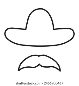 Sombrero hat and mustache. Concept octoberfest. Cinco de Mayo mexican celebration vector icon illustration. 11:11