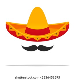 Sombrero hat with mustache vector isolated illustration