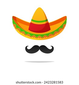 Sombrero hat and mustache vector isolated on white background.