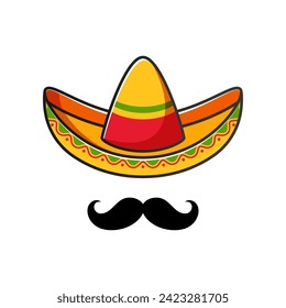 Sombrero hat and mustache vector isolated on white background.