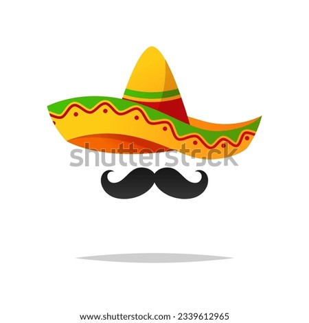 Sombrero hat with mustache vector isolated on white background.