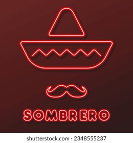 sombrero hat neon sign, modern glowing banner design, colorful modern design trends on black background. Vector illustration.