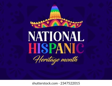 Sombrero hat on national hispanic heritage month festival banner. Vector background for celebration annual event honoring cultural contributions of spanish community with traditional latin headwear