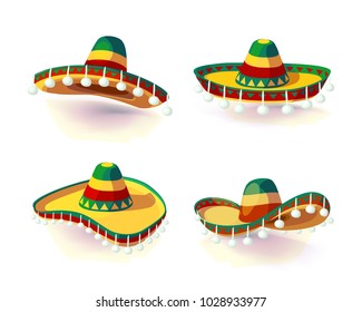 Sombrero Hat set. Mexican hat on white background. Masquerade or carnival costume headdress. vector illustration.