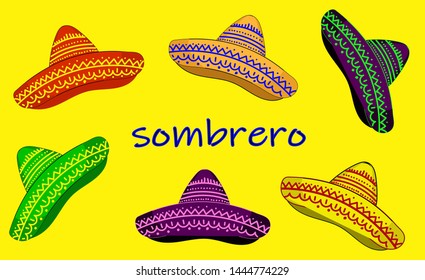 Sombrero Hat Set. Vector design.