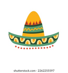 sombrero hat. Traditional Mexican costume element isolated on beige background. clipart. vector illustration