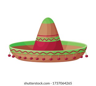 Sombrero Hat, Traditional Mexican Headdress, Retro Fashion Flat Vector Illustration