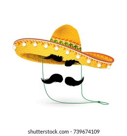 Sombrero Hat vector illustration. Mexican hat on white background. Masquerade or carnival costume headdress