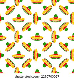 Sombrero hats doodle illustration seamless pattern. Vector hand drawn background of Mexican fiesta party and Cinco de Mayo holiday. 