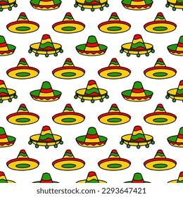 Sombrero hats doodle illustration seamless pattern. Vector hand drawn background of Mexican fiesta party and Cinco de Mayo holiday. 