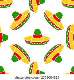 Sombrero hats doodle illustration seamless pattern. Vector hand drawn background of Mexican fiesta party and Cinco de Mayo holiday. 