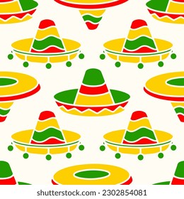 Sombrero hats doodle illustration seamless pattern. Vector hand drawn background of Mexican fiesta party and Cinco de Mayo holiday. 