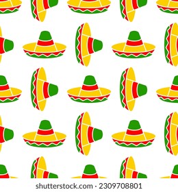 Sombrero hats doodle illustration seamless pattern. Vector hand drawn background of Mexican fiesta party and Cinco de Mayo holiday. 